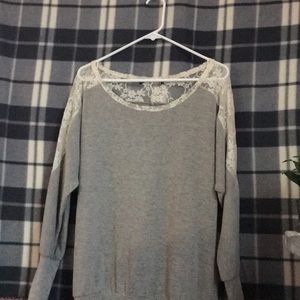 Gray shirt with lace shoulders